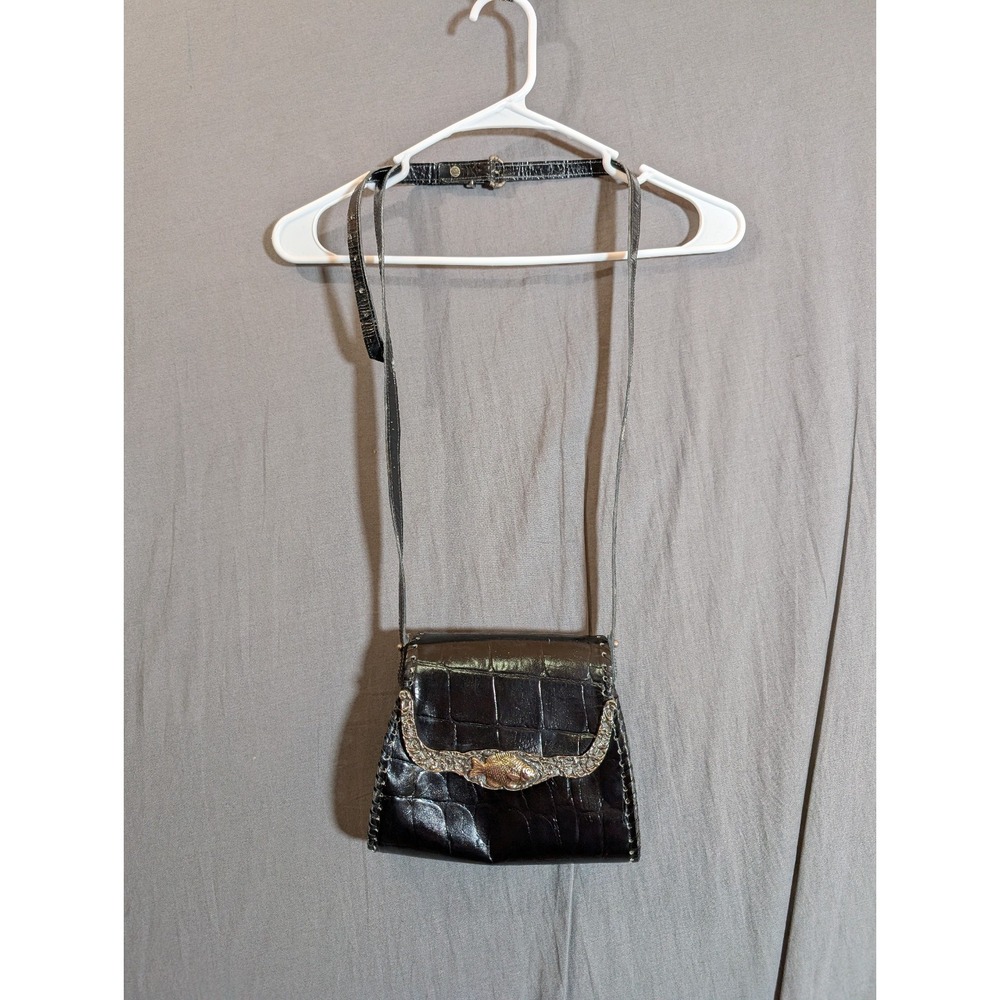 Glen Miller for Ann Turk crocodile leather Black clutch‎